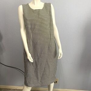Beu Marc Herringbone Black White Sleeveless Lined Shift Midi Dress